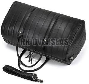 Black Plain Leather Duffle Bag