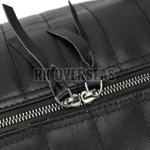 Black Plain Leather Duffle Bag