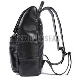 Ladies Plain Black Leather Backpack Bag