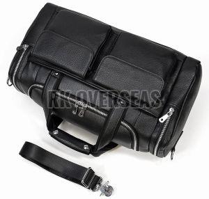 Leather Black Travel Duffle Bag