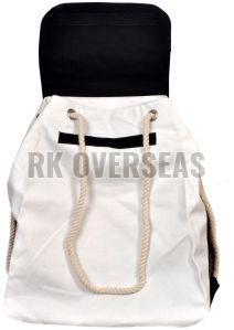 White Cotton Canvas Backpack Bag