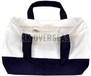 White and Blue Cotton Canvas Tote Bag