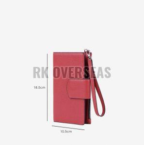 Ladies Pink Long Buckle Leather Wallet