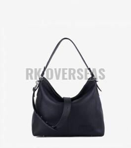 Ladies Black Leather Hobo Handbag