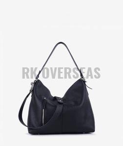 Ladies Black Leather Hobo Handbag