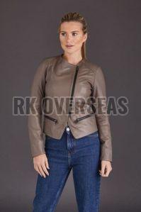 Ladies Full Sleeve Light Brown Leather Jacket