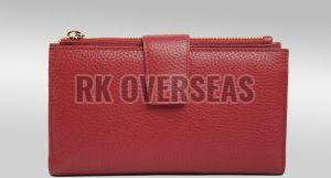 Ladies Red Long Buckle Leather Wallet
