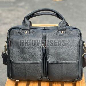 Unisex Black Leather Laptop Bag