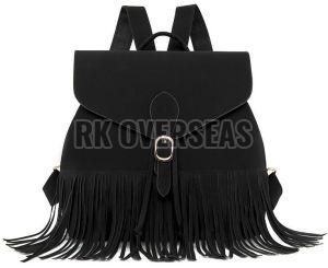 Black Frill Leather Backpack Bag