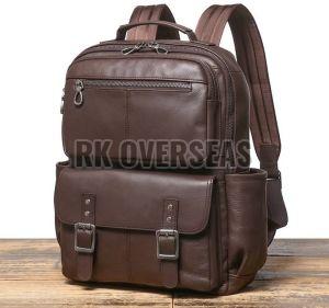 Plain Brown Leather Backpack Bag