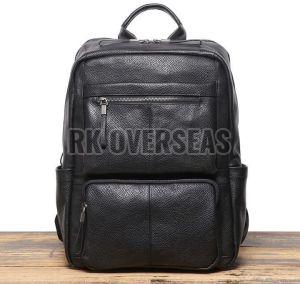 Plain Black Leather School Backpack Bag