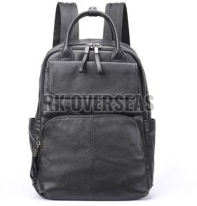 Unisex Black Leather Backpack Bag