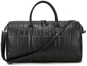 Black Plain Leather Duffle Bag