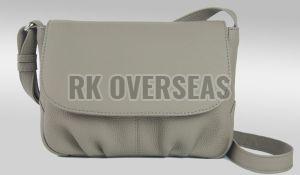Ladies Plain Grey Leather Crossbody Bag