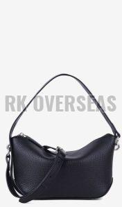Ladies Plain Black Leather Shoulder Bag