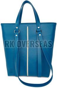 Dark Aqua Blue Leather Tote Bag