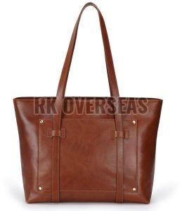 Shiny Brown Leather Tote Bag
