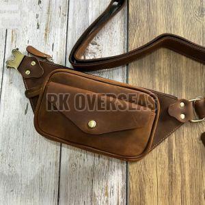 Plain Brown Soft Leather Waist Bag