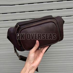 Dark Brown Plain Leather Waist Bag