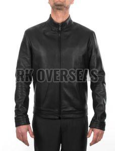 Mens Plain Black Leather Jacket