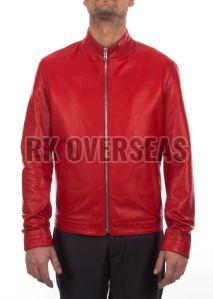 Mens Full Sleeve Red Leather Jacket
