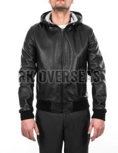 Mens Black Hooded Leather Jacket