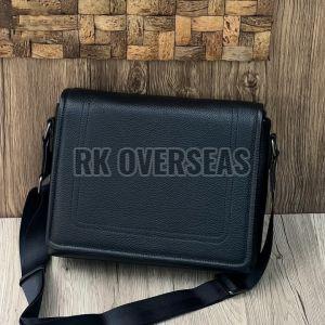 Mens Black Plain Leather Side Bag