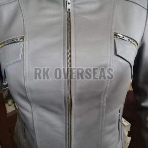Ladies Grey Leather Jacket
