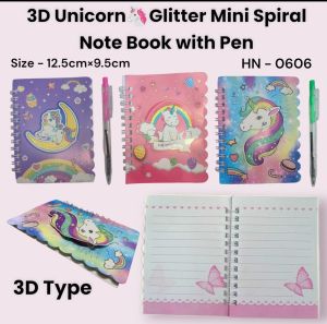 3D Unicorn Note Book with Pen