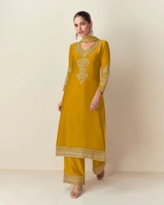 Embroidered Chinon Semi Stitched Palazzo Women Salwar Suit