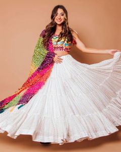 White Georgette Wedding Special Heavy Flare Lehenga Choli For Women