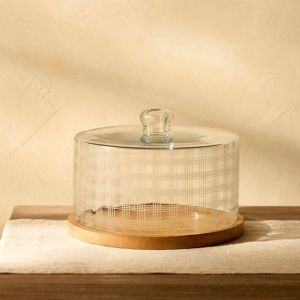 Check Etched Glass Cake Doom With Wooden Base