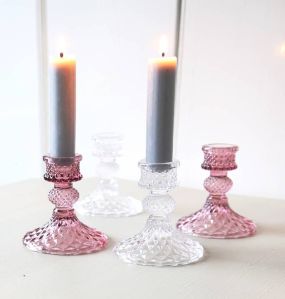 Transparent Pink Glass Candle Holder