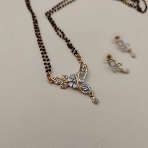 long chain american diamond mangalsutra earrings set