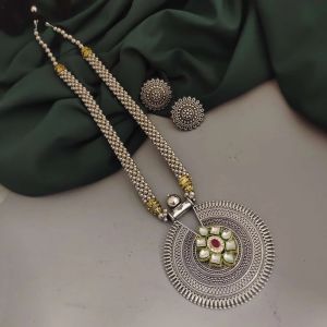 Women Ethnic Fusion Ghungroo Necklace Earring Set