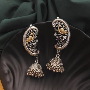 Women Oxidized Two Tone Earcuff Earrings