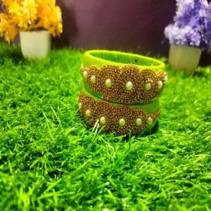 Ladies Neon Green Silk Threaded Bangles