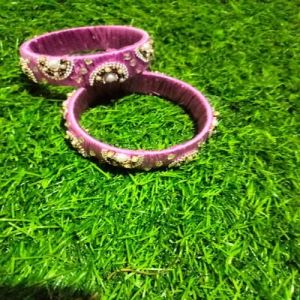 Ladies Stone Work Lavender Silk Thread Bangles