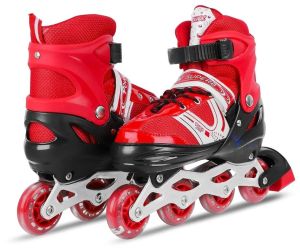 Red Adjustable Aluminium Inline Skates