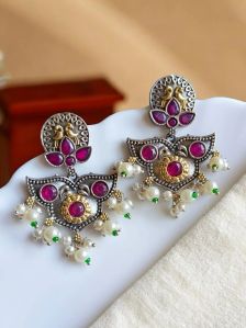 Trendy Two Tone Silver & Gold Dangler Earrings For Women