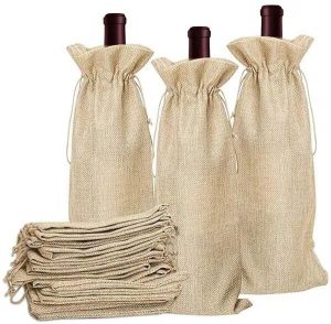 Jute Drawstring Wine Bags For Single Bottle