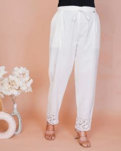 Ladies Ornate Weave Off-White Crochet Pant