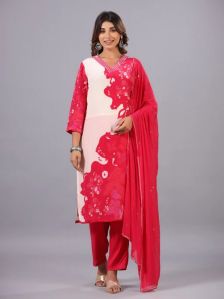 Bandhani Print Mirror Work Ladies Kurti Set