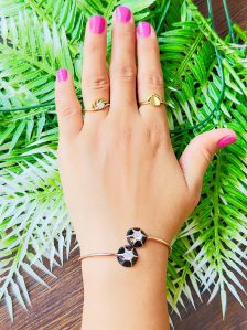 Black and Rose Gold Meenakari Womens CZ Cuff Bracelet