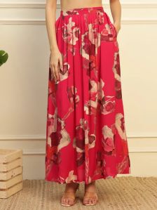 MAGENTA FLORAL ABSTRACT PRINTED WOMEN SKIRT