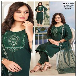 Cotton Designer Green Kurti Set