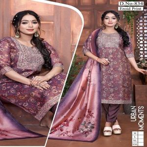 Ladies Purple Cotton Printed Salwar Suit