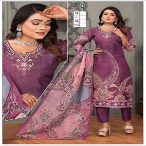 Ladies Purple Silk Printed Kurti Pant Set