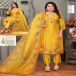 Ladies Yellow Muslin Silk Kurti With Dupatta Set