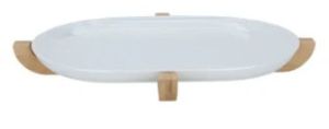 Oval Porcelain Serving Plate with Wooden Base